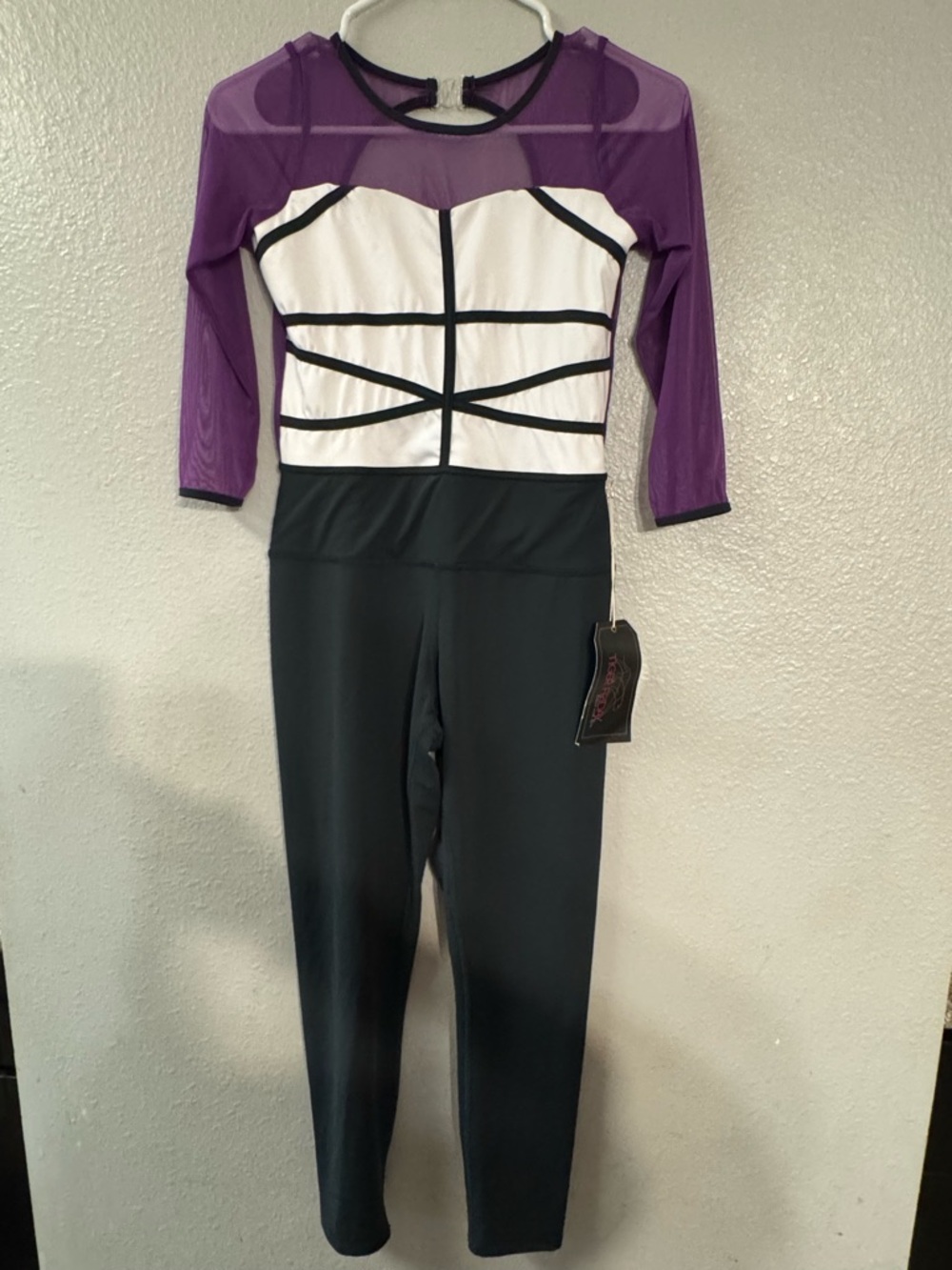 Tiger Friday Teen/Women's Purple & Black Mesh Long-Sleeve Jumpsuit!